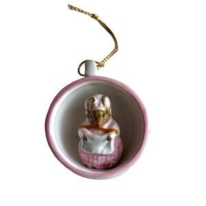 Schmid 1990 F. Warne & Co. Pink White Porcelain Mouse Ornament With Gold String